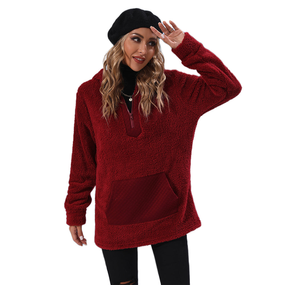 YESFASHION Women Zip Panel Double Sided Fleece Casual Sweatshirts PBY-0ZHM