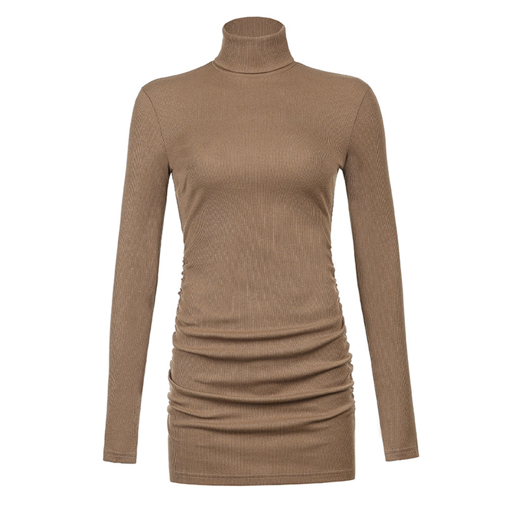 YESFASHION One 100% Cotton Thumb Button Long Sleeve Knit Dress
