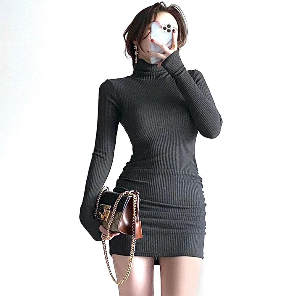 YESFASHION One 100% Cotton Thumb Button Long Sleeve Knit Dress