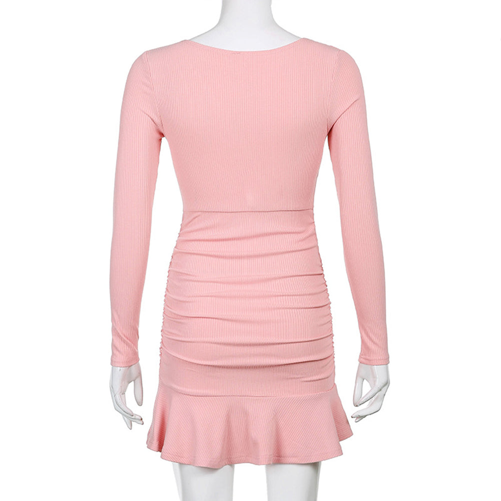 YESFASHION Ruffled V-neck Long-sleeve Dress