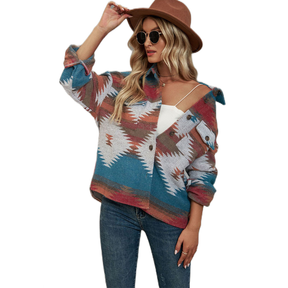 YESFASHION Cropped Loose Lapel Pocket Button Women Woolen Coats