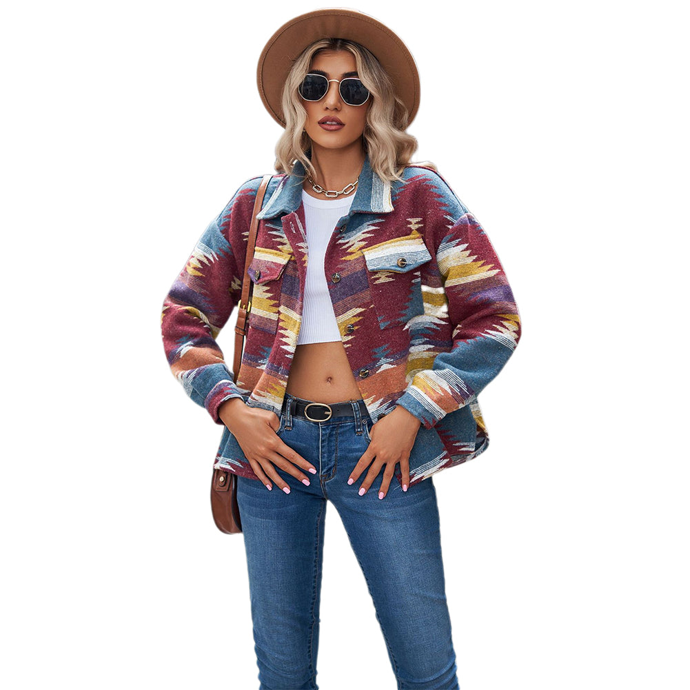 YESFASHION Cropped Loose Lapel Pocket Button Women Woolen Coats