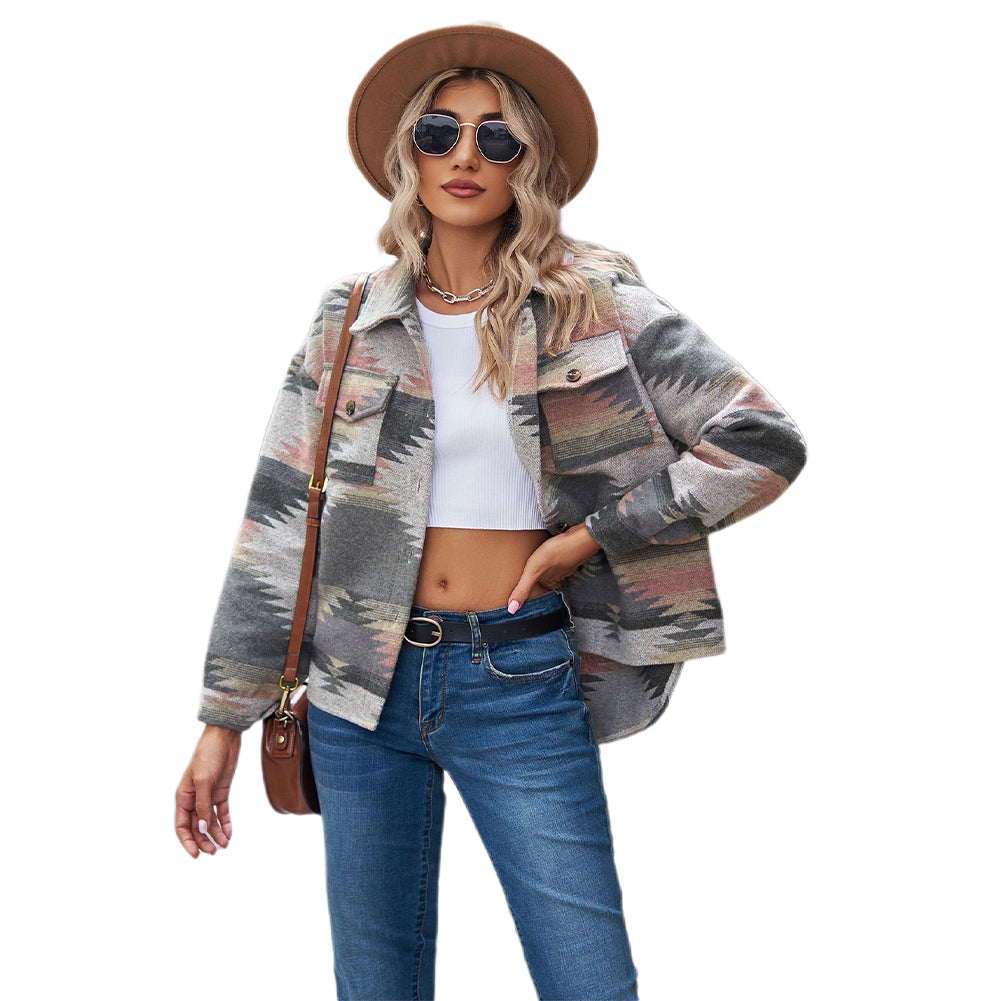 YESFASHION Cropped Loose Lapel Pocket Button Women Woolen Coats