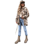 YESFASHION Women Jacket Fashion Hooded Wool Plaid Coats