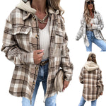 YESFASHION Women Jacket Fashion Hooded Wool Plaid Coats