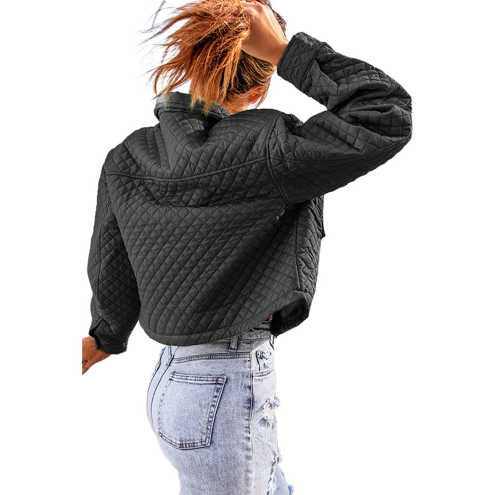 YESFASHION Lapel Solid Color Loose Zip Cropped Jacket Coats