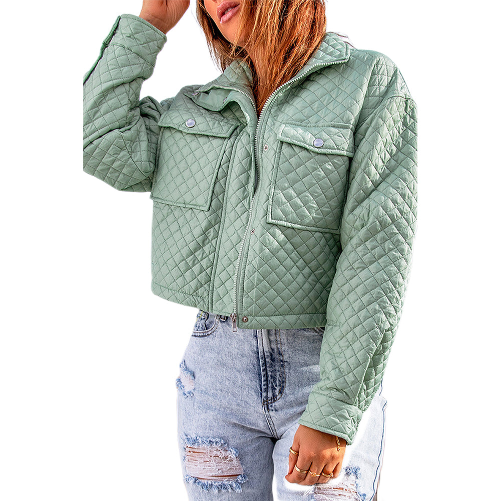 YESFASHION Lapel Solid Color Loose Zip Cropped Jacket Coats