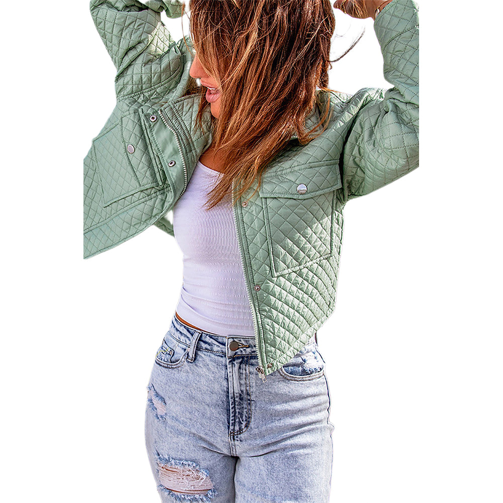 YESFASHION Lapel Solid Color Loose Zip Cropped Jacket Coats