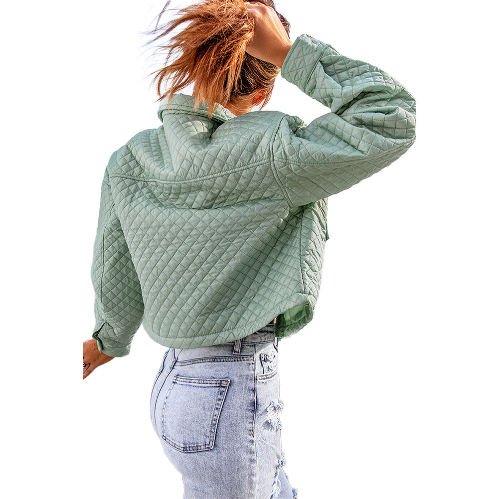 YESFASHION Lapel Solid Color Loose Zip Cropped Jacket Coats