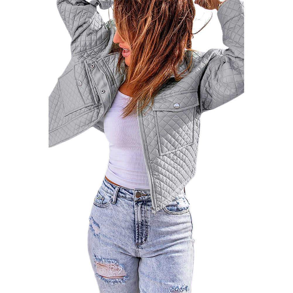 YESFASHION Lapel Solid Color Loose Zip Cropped Jacket Coats