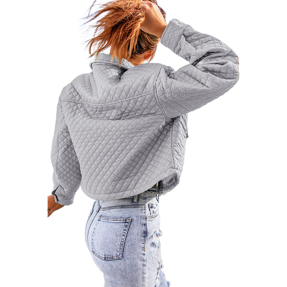 YESFASHION Lapel Solid Color Loose Zip Cropped Jacket Coats