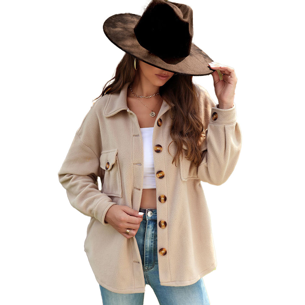 YESFASHION Fall/winter Solid Color Long Sleeve Fleece Jacket Coats