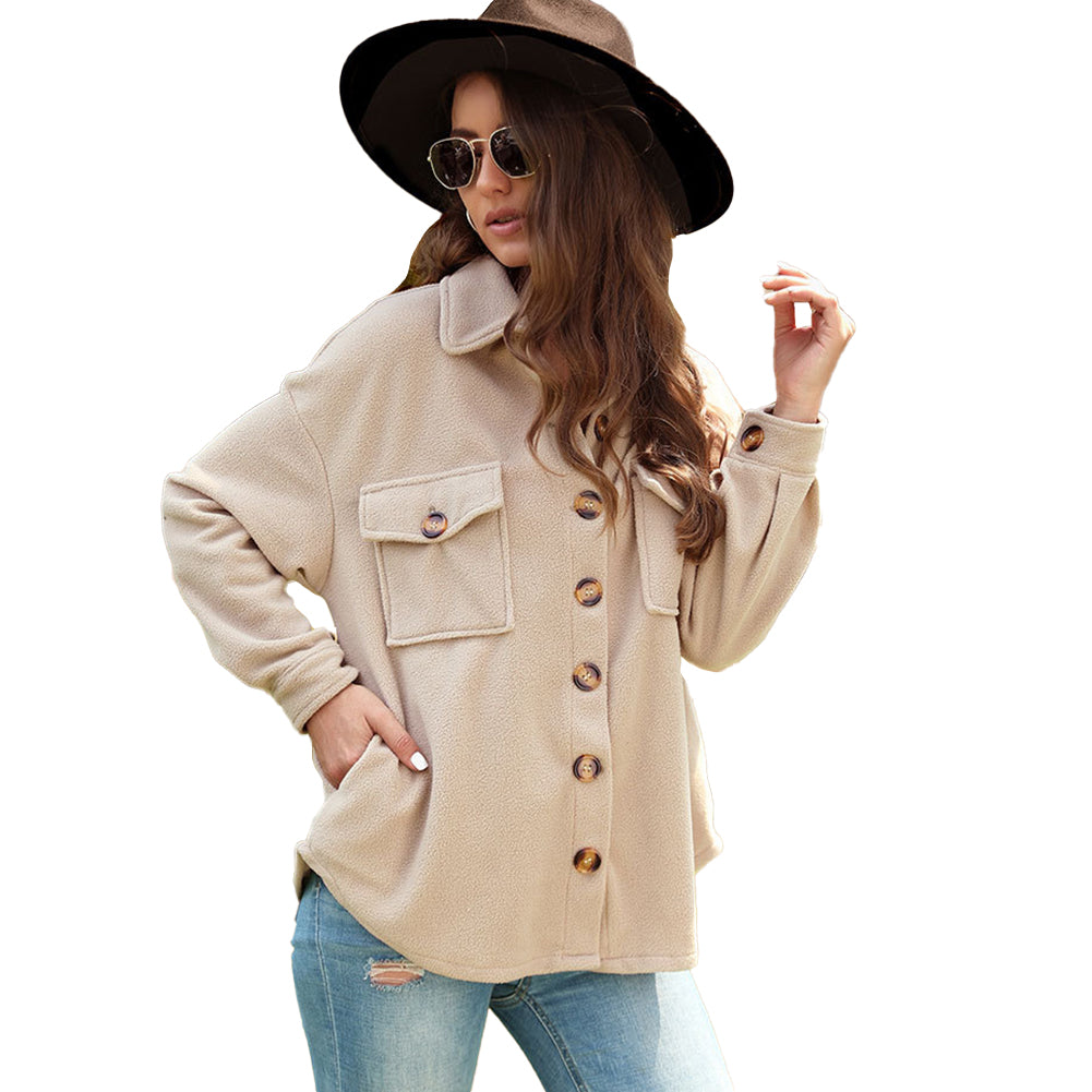 YESFASHION Fall/winter Solid Color Long Sleeve Fleece Jacket Coats
