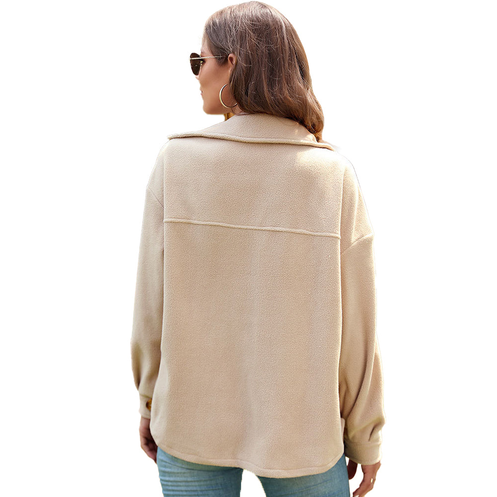 YESFASHION Fall/winter Solid Color Long Sleeve Fleece Jacket Coats