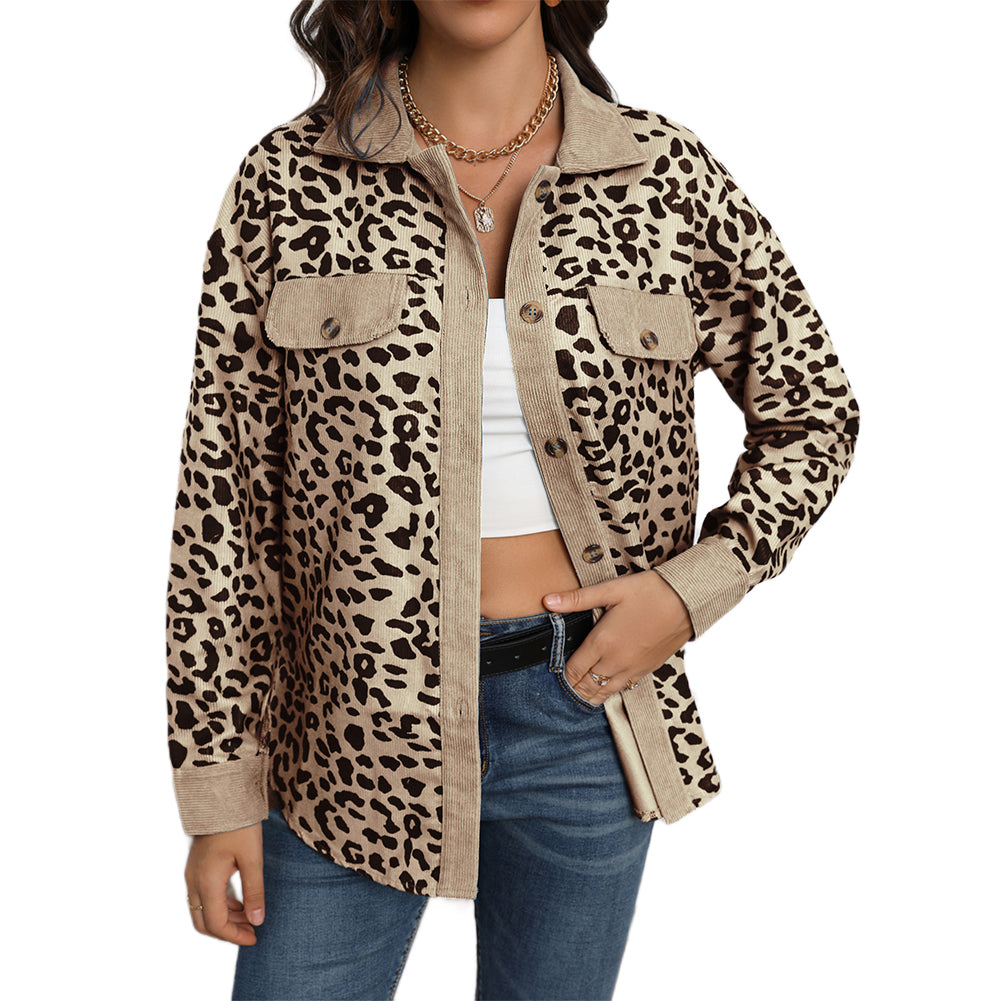 YESFASHION 100% Polyester Corduroy Button Long Sleeve Jacket Coats