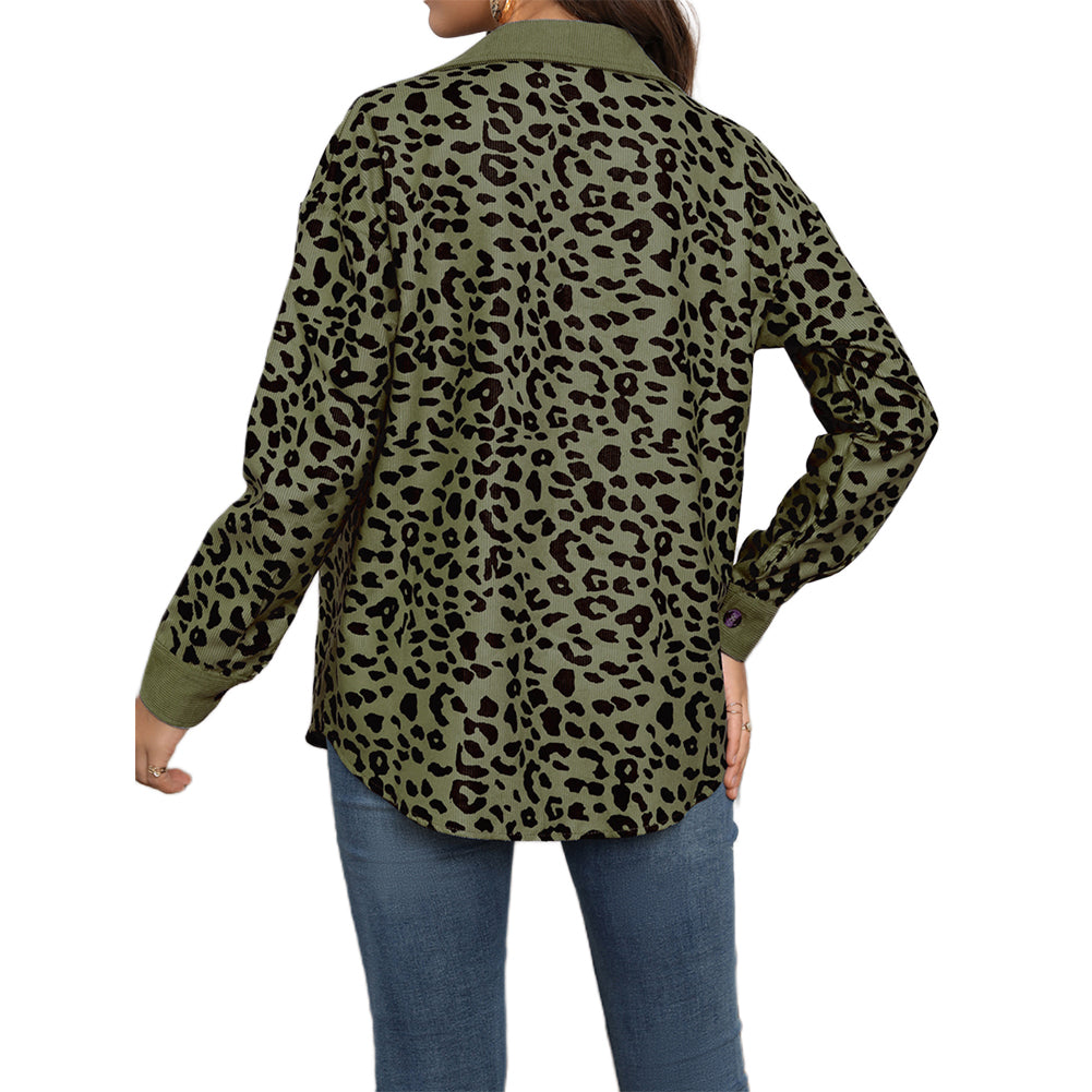 YESFASHION 100% Polyester Corduroy Button Long Sleeve Jacket Coats