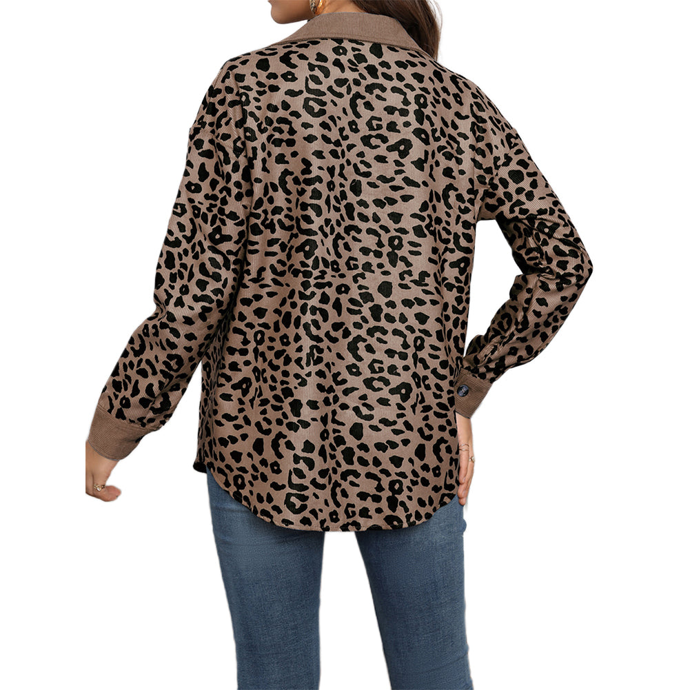 YESFASHION 100% Polyester Corduroy Button Long Sleeve Jacket Coats