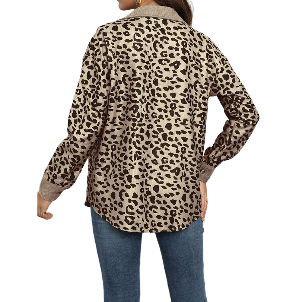 YESFASHION 100% Polyester Corduroy Button Long Sleeve Jacket Coats