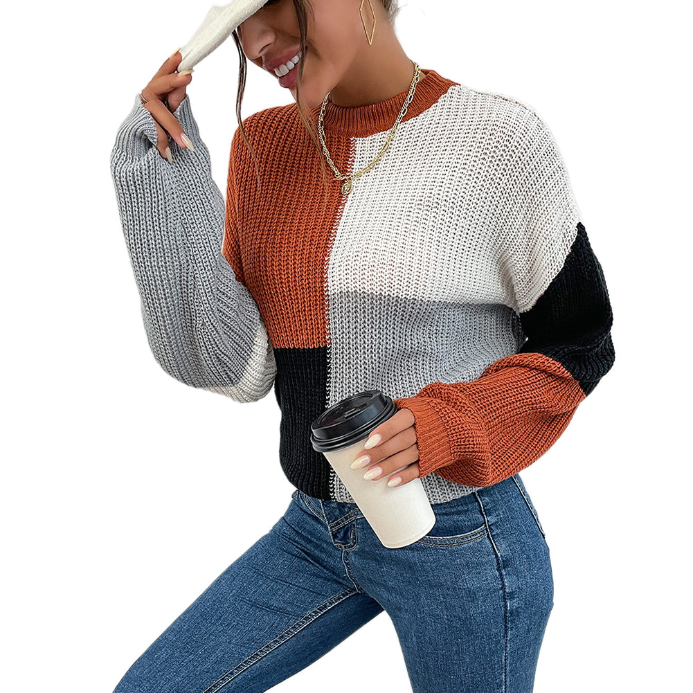 Polyester Women Fall Long Sleeve Colorblock Turtleneck