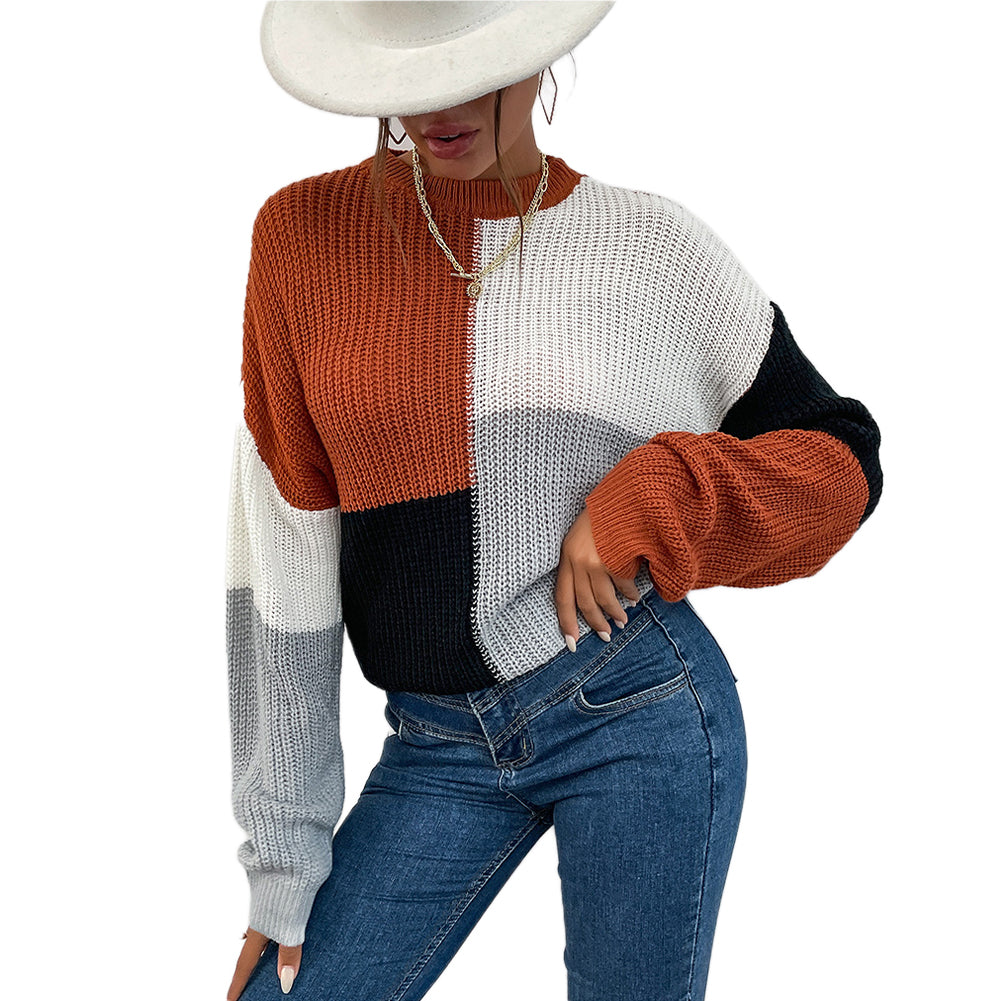 Polyester Women Fall Long Sleeve Colorblock Turtleneck