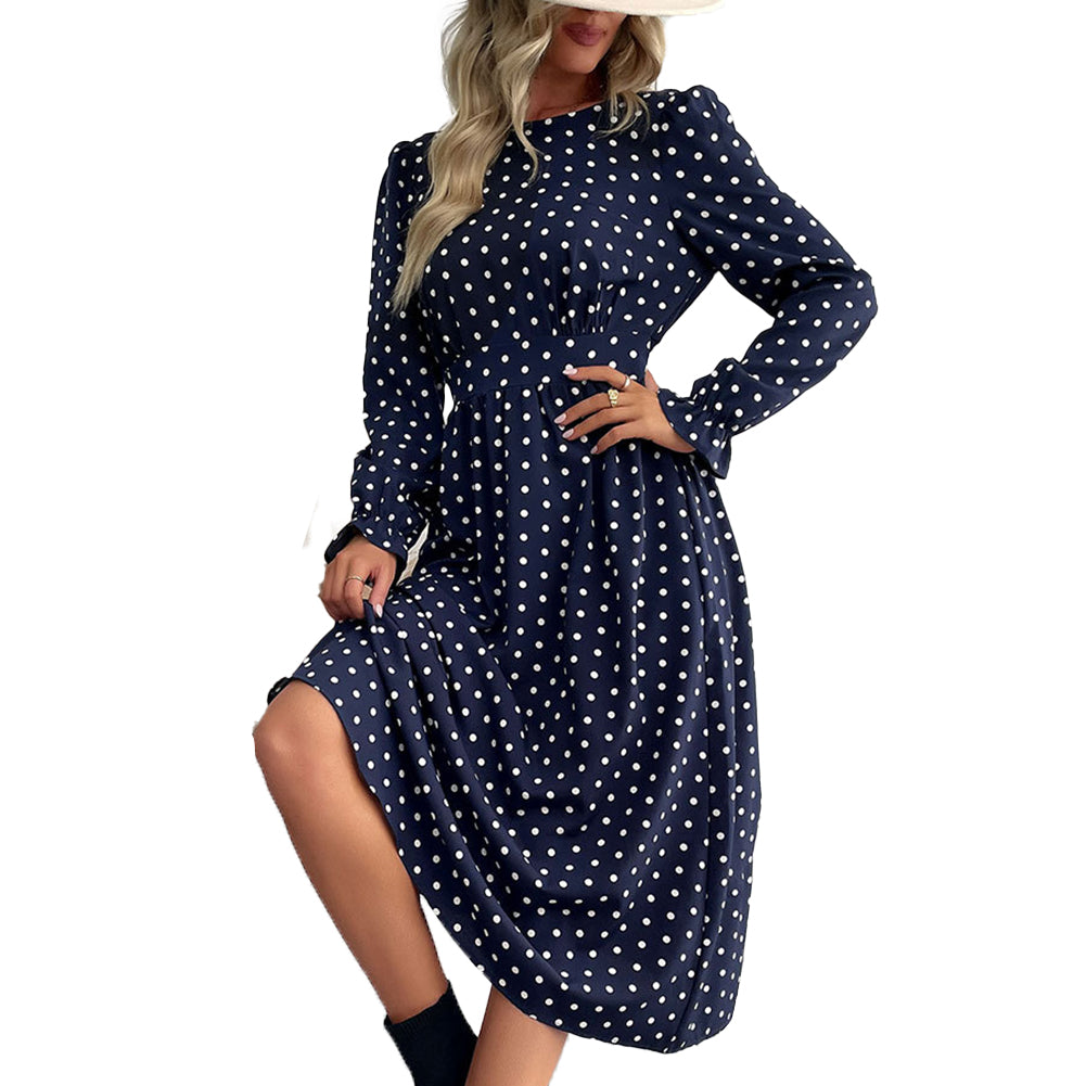 YESFASHION Women Fall Winter New Long Sleeve Polka Dot Dress