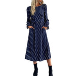 YESFASHION Women Fall Winter New Long Sleeve Polka Dot Dress
