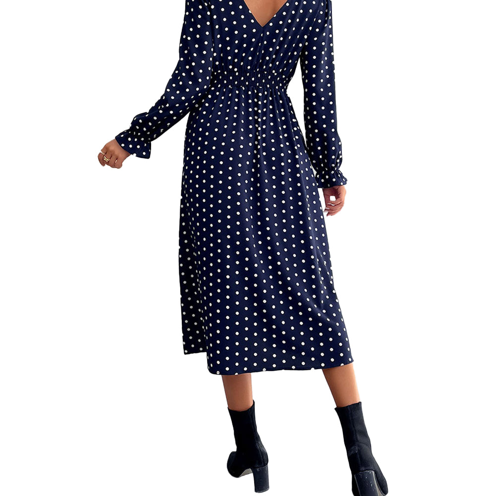 YESFASHION Women Fall Winter New Long Sleeve Polka Dot Dress