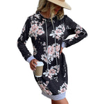 YESFASHION Loose Printed Long-sleeved Hooded Sweater Dress