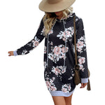 YESFASHION Loose Printed Long-sleeved Hooded Sweater Dress