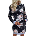 YESFASHION Loose Printed Long-sleeved Hooded Sweater Dress