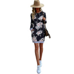 YESFASHION Loose Printed Long-sleeved Hooded Sweater Dress