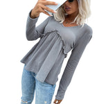 YESFASHION Women Fungus Edge Solid Color Bottoming Sweaters