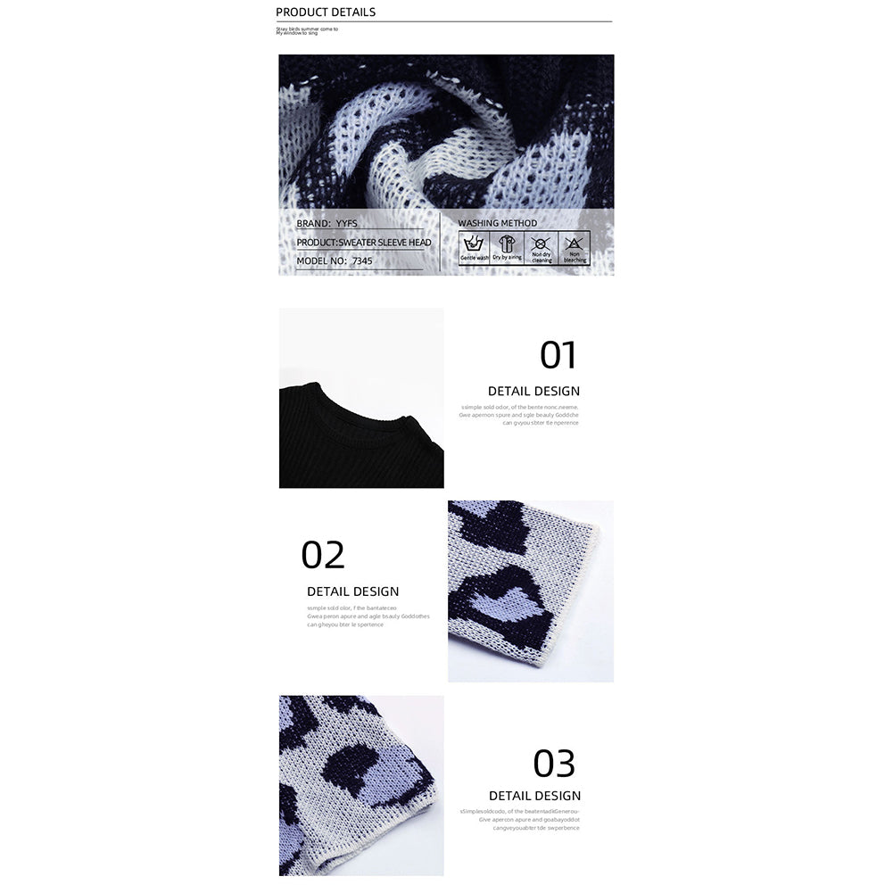 YESFASHION Women Fall Paneled Long Sleeve Leopard Sweaters