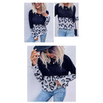 YESFASHION Women Fall Paneled Long Sleeve Leopard Sweaters