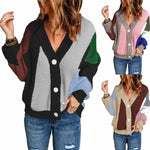 YESFASHION V-neck Button Colorblock Cardigan Sweaters
