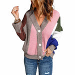 YESFASHION V-neck Button Colorblock Cardigan Sweaters