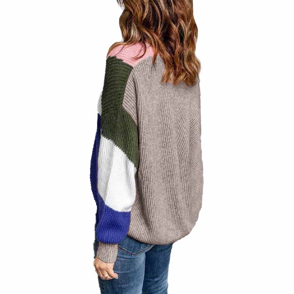 YESFASHION V-neck Button Colorblock Cardigan Sweaters