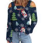 YESFASHION Christmas Off-the-shoulder Loose Long-sleeve T-shirt