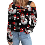 YESFASHION Christmas Off-the-shoulder Loose Long-sleeve T-shirt