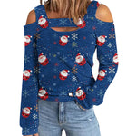 YESFASHION Christmas Off-the-shoulder Loose Long-sleeve T-shirt