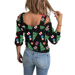 YESFASHION Christmas Off-the-shoulder Loose Long-sleeve T-shirt