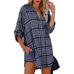 YESFASHION New Shirt Plaid Print V-neck Long-sleeved Tops