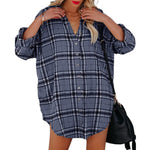 YESFASHION New Shirt Plaid Print V-neck Long-sleeved Tops