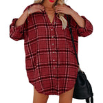 YESFASHION New Shirt Plaid Print V-neck Long-sleeved Tops