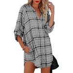 YESFASHION New Shirt Plaid Print V-neck Long-sleeved Tops