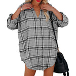 YESFASHION New Shirt Plaid Print V-neck Long-sleeved Tops