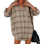 YESFASHION New Shirt Plaid Print V-neck Long-sleeved Tops