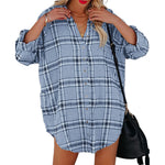 YESFASHION New Shirt Plaid Print V-neck Long-sleeved Tops