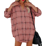YESFASHION New Shirt Plaid Print V-neck Long-sleeved Tops