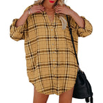YESFASHION New Shirt Plaid Print V-neck Long-sleeved Tops